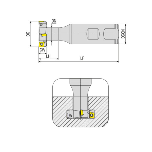 ATSM90-CC12-D47X20-W32-L120-Z04 váltólapkás T-horony maró