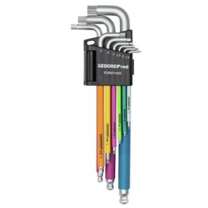 GEDORERED SZÍNES IMBUSZKULCS KÉSZLET TARTÓBAN 1.5-10MM, 9 RÉSZES, HOSSZÚ, GÖMBVÉGŰ (R36601009)