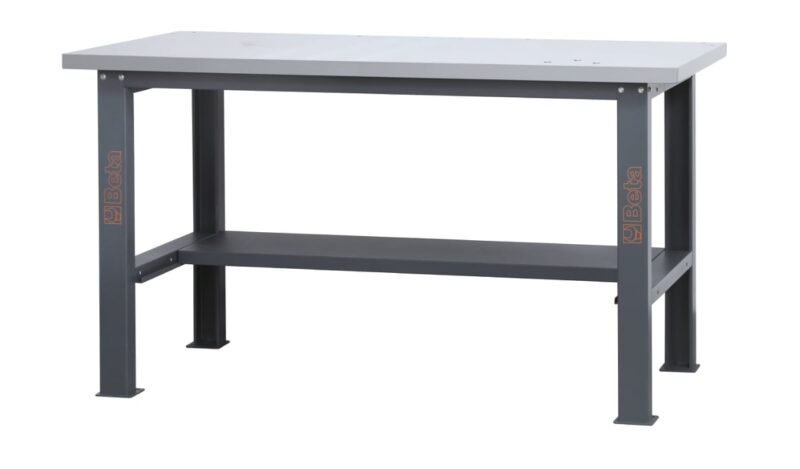C58BC-X1,6 Egyszerű rozsdamentes acéllal fedett MDF munkalapos munkapad, 1,6 m széles BETA C58BC-X1,6